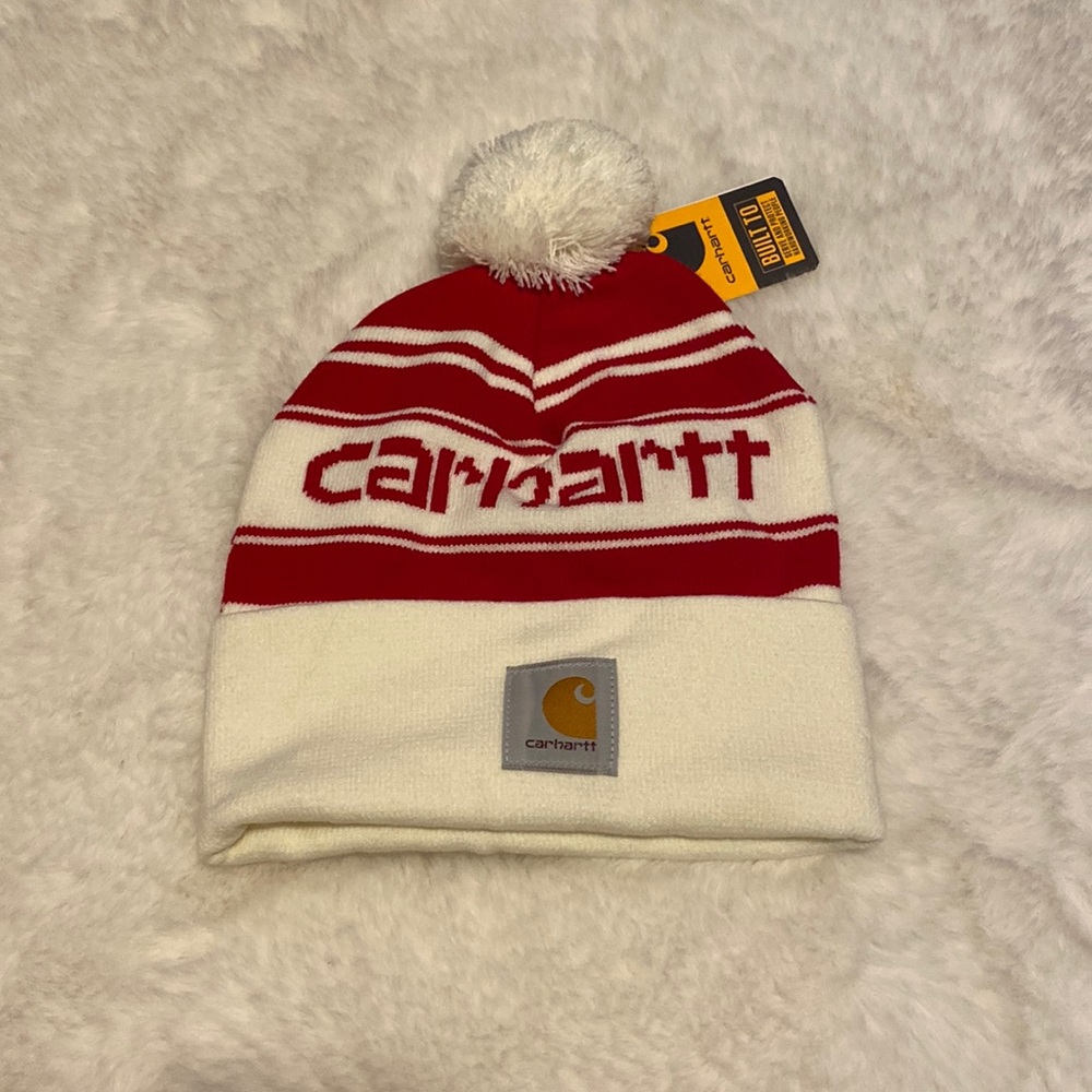 Carhartt beanie red and cream hat